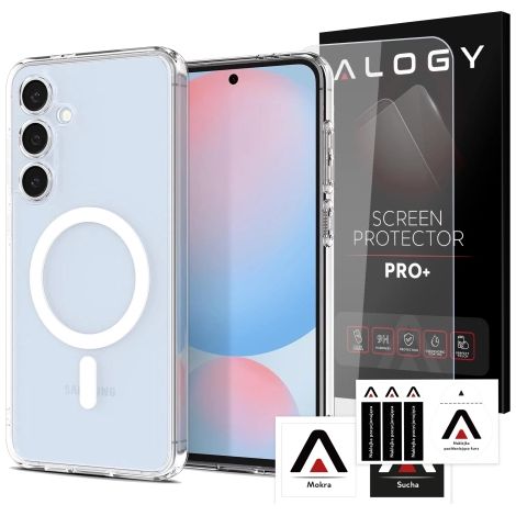 Custodia per Samsung Galaxy S24 FE, cover protettiva per telefono Alogy HybridMag™️, custodia per MagSafe trasparente + vetro temperato (1/4)