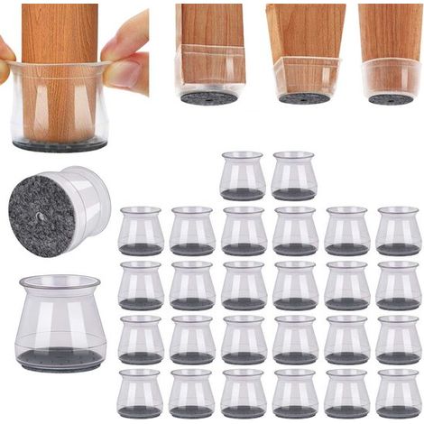 Protectores de patas de silla de 28 piezas, Protectores de silicona para patas de silla, Protegen suelos de madera y baldosas, Transparente, gris (1/5)