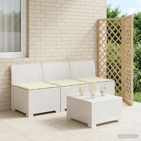Canapé de Jardin 3 Places Aspect Rotin PP Blanc avec Coussins Crème pour Extérieur - PANGIVO (1/5)