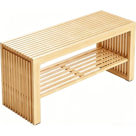 Banc à Chaussures en Bambou avec Étagère de Rangement, Banc d’Entrée pour Couloir et Entrée, Antidérapant et Résistant Jusqu’à 250 kg,pour Chambre et Salle de Bain (Bambou Naturel) (1/5)