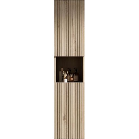 Armoire murale de salle de bain de 160 cm de haut, meuble de rangement étroit à 2 portes et compartiment ouvert, idéale pour les petits espaces, convient aux salles de bain, salons et buanderies, fini