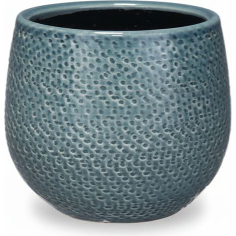 Pot de fleurs rond Gabriel en céramique bleu décoration intérieur et extérieur Ø 14 cm - PANGIVO (1/5)