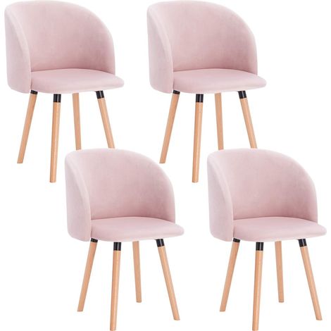 Woltu – Lot de 4 chaises de cuisine en velours – Rembourrage en éponge – Hauteur 84 cm – Capacité 120 kg – Rose (1/4)