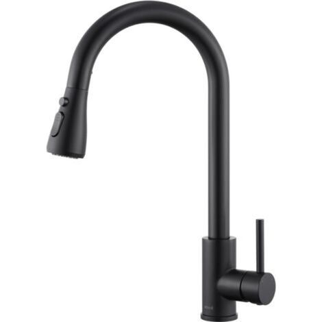 Robinet de Cuisine Noir Mat avec Douchette Extractible, Bec Pivotant 360°, Mitigeur Monocommande Haute Pression en Acier Inoxydable 304, 3 Fonctions de Pulvérisation, Valve Céramique