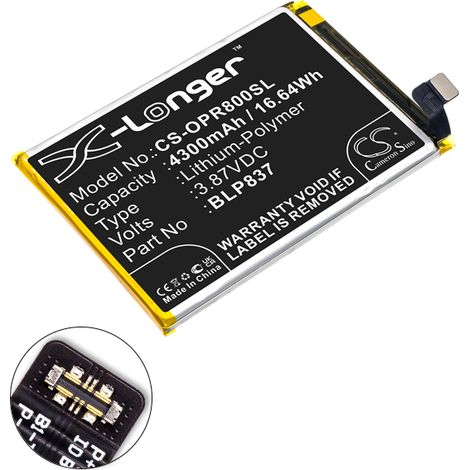 NX - Batterie téléphone, smartphone, GSM pour Oppo 3.87V 4300mAh - BLP837 (1/4)