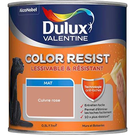Peinture bicouche intérieure Color Resist Murs et Boiseries Mat Cuivre Rose 0,5 L - Dulux Valentine