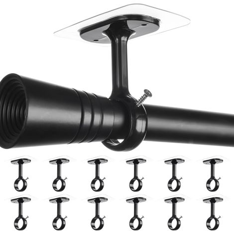 SIENTICE Set di 12 supporti per aste per tende senza foratura, fissaggio adesivo resistente, ganci regolabili, nero