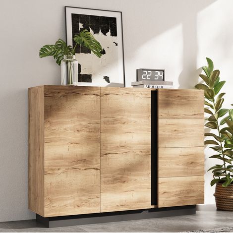 Credenza per soggiorno con 4 cassetti e 2 ante, finitura naturale, 120x35,5x90,5 cm (1/5)