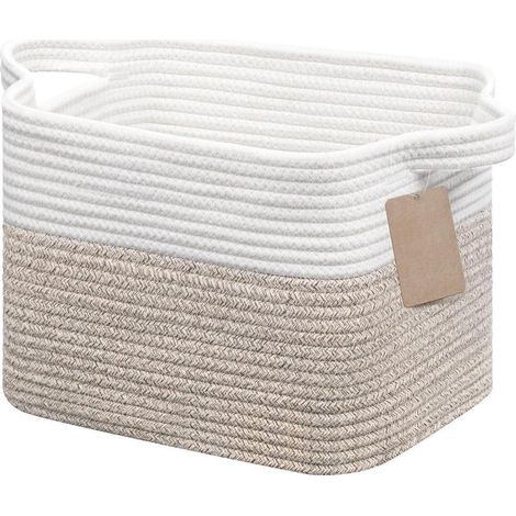 Aufbewahrungskorb aus Baumwollseil, geflochten, 33x25x22,5 cm, Weiß & Braun (1/5)
