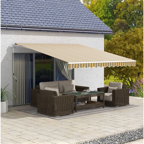 Toldo retráctil 350x250 cm amarillo de aluminio y poliéster con manivela (1/5)
