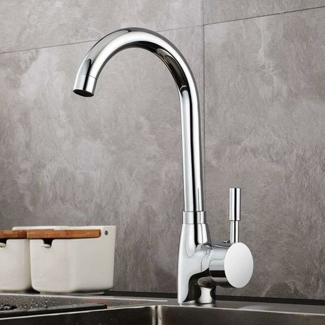 Robinet de cuisine, mitigeur de cuisine rotatif à 360° avec robinet réglable chaud et froid, adapté pour évier de cuisine, avec placage chromé Starlight et corps en cuivre durable (1/5)
