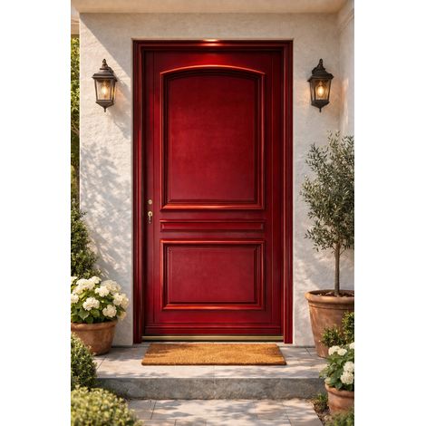 Porta d'ingresso in legno pieno, carene rosso RAL 3004, H,215xl,90 a spingere a destra Cote Tableau