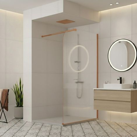 Paroi de douche italienne flûtée - 100 x 195 cm - Cuivre brossé - Droite - LUCIA (1/5)