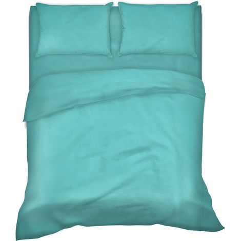 Completo letto lenzuola tinta unita 100% cotone made in Italy 6 misure parure Verde acqua - 1 Piazza maxi