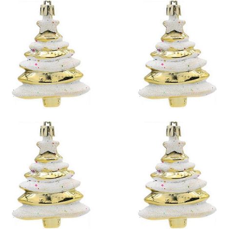 Lot de 4 boules de Noël dorées en forme de sapin, 8 x 6 cm (1/5)