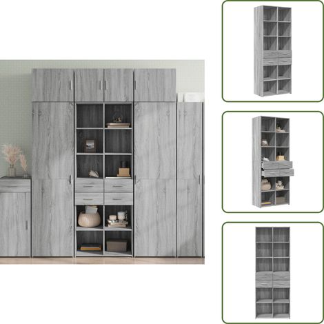 Highboard Grau Sonoma 70x42,5x185 cm Holzwerkstoff - Hochschrank - Wohnzimmer Dekoration - Sideboard - Grau - Modernes Hochboard (1/5)