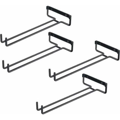 4PCS Accroche-verres pour Étagère Support De Verre en ferPour 4 Verres Support dAffichage Mural En Verre à Vin Porte-Verre à lEnvers Pour Armoires à Vin, Bars, Cuisines (Noir) (1/4)