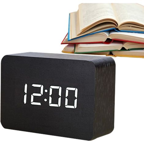 Réveil Numérique en Bois, Horloge Digitale De Chevet avec Grand Écran, Contrôle du Son, Horloge Électrique en Bois pour Le Chevet, La Chambre À Coucher, Réveil De Bureau (1/5)