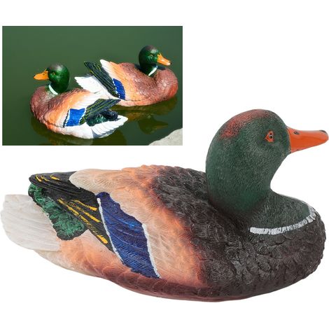 Escultura de pato, adorno animal, estatua de pato de resina para uso exterior, 20,5 x 10,5 cm, fuente para estanque, decoración de jardín, 340 g, simulación de pato flotante, pieza decorativa única (1/5)