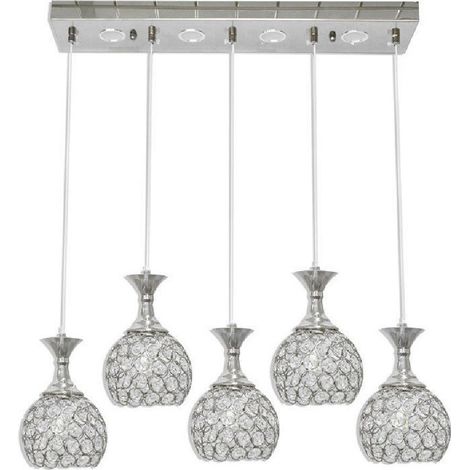 TrAdE Shop Traesio - Lampadario Da Soffitto A Sospensione Plafoniera Sfere Cristalli Attacco G9 B26 - Argento (1/2)