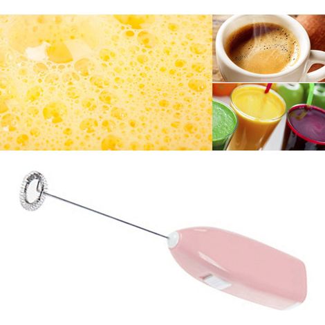Batteur électrique sans fil à piles, petit modèle en plastique et métal, rose, pour la maison et l'hôtel. (1/5)