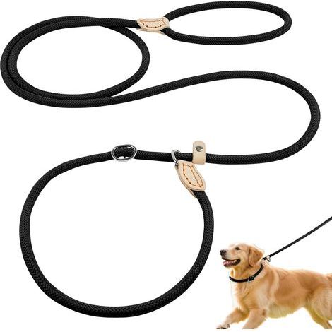 Laisse Éducative pour Chien, 1.8M Nylon Résistant Laisse Multifonction Réglable Lasso avec 2 Mousquetons Mains pour Petite à Grande Taille Promenade Dressage Entraînement, Noir (1/5)
