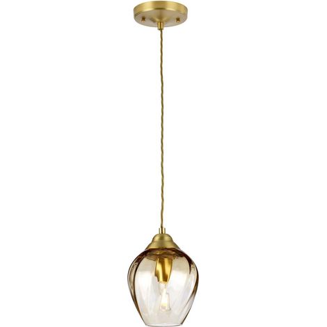 Hängeleuchte Pendellampe Schlafzimmerleuchte, Hängelampe mit Glasschirm, Designleuchte, Stahl, messing, gebürstet, 1x E27, LxBxH 17,5x17,5x219 cm (1/5)