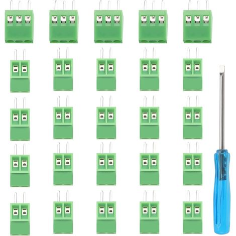 25 Pièces Bornier à Vis, 5.08mm Pas 2 Broches /5mm 3 Broches PCB Bornier A Souder, Pcb Terminal Block Pour Projets Électroniques (1/5)