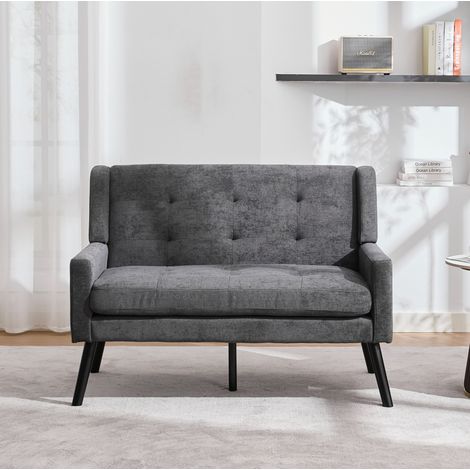 Divano dritto 2 posti 119x75x88 cm in lino grigio scuro, moderno per soggiorno FloraGrace (1/5)