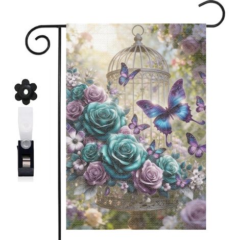 Drapeau de jardin style enchanteur et Welcome doré 30 x 45 cm décoration cour et balcon (1/5)