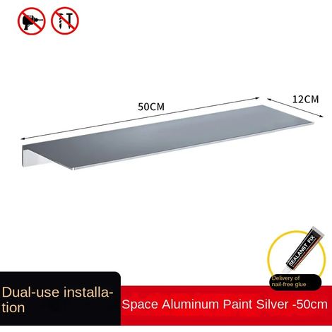 (D3) Étagère de salle de bain de luxe en fil d'acier inoxydable sans perforation, légère et lumineuse. Support mural pour téléphone portable dans les toilettes. (1/5)