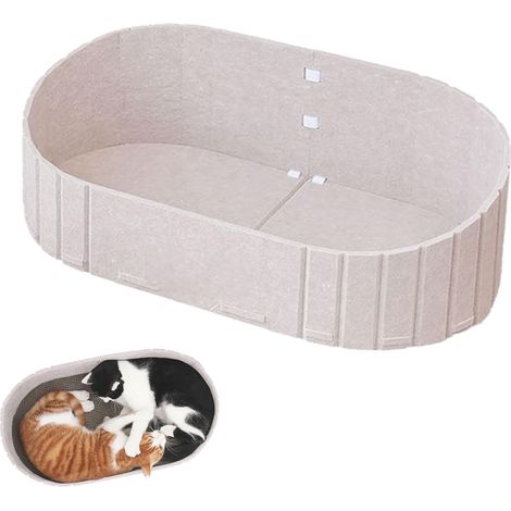 1 - Lit pour chat - Canapé en feutre - Surface à griffer intégrée - Design ovale douillet - Pour intérieur et extérieur - Beige - 60x60 cm (1/5)