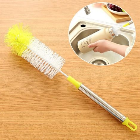 Bottle Brush - Long Handle Stainless Steel And Nylon - For Bottles Glasses Mugs Jars Tumblers Wine Glasses - 1 Piece (1/5)