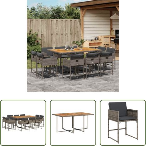 vidaXL Set de comedor de jardín 11 pzas y cojines ratán sintético gris (1/5)