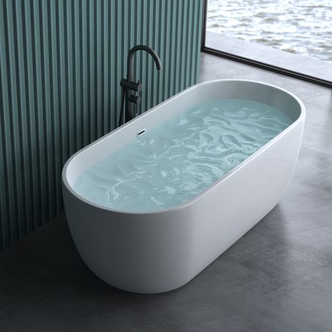 doporro® Freistehende Design-Badewanne Vicenza518OA 150x75x60cm mit Ablaufgarnitur und Überlauf aus Acryl in Weiß und DIN-Anschlüssen