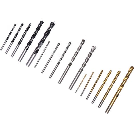 Jeu de 16 forets à bois, métal et béton, perceuse trois points en acier rapide, ensemble puissant pour menuiserie, forets HSS pour perçage mural et travaux variés, coffret complet. (1/5)