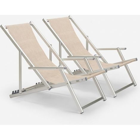 2 chaises de plage pliantes avec accoudoirs en aluminium Riccione Gold Lux Stock - Beige