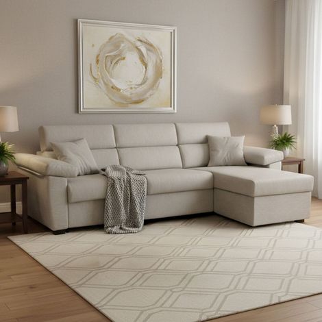 Schlafsofa mit Ottomane Priverno, abziehbar, mit Stauraum, Made in Italy, wasserabweisend, umbaubar, 285x160 cm Beige (1/5)