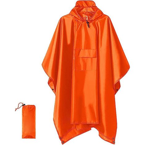 Imperméable multifonction 3 en 1, imperméable à capuche réutilisable avec poche poitrine, idéal pour les voyages, le camping et la pêche, orange