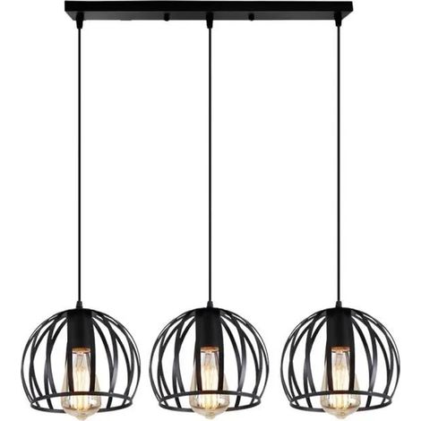 Lustre Suspension en Métal Plafonnier Luminaire Cage Vintage pour Salon Chambre (1/4)