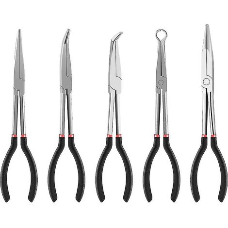 Ensemble de 5 pinces à bec effilé à poignée allongée, pinces coudées en O 25/45, pinces à bec coudé, pinces à main en T (1/5)