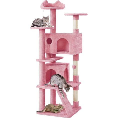 Homevive Árbol Rascador para Gatos Altura 178 cm Torre para Gatos Multinivel con 3 Plataformas 2 Cueva para 3-4 Gatos Rosa (1/5)