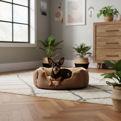 belviona Hundebett mit kuscheligem Wendekissen, pflegeleicht & rutschfest, gemütlicher Schlafplatz, 50x37 cm, braun/beige (1/5)