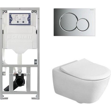 Villeroy & Boch Subway 2.0 kit encastrable avec cuvette suspendue à chasse profonde DirectFlush abattant slimseat plaque de recouvrement chromée (1/5)