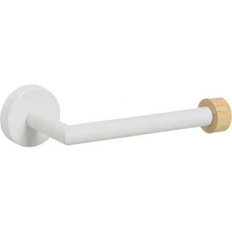 Porte-rouleau WC - JUANIO - Modèle mural - Blanc & bambou - Métal anti-rotation - 18x8x5 cm (1/4)