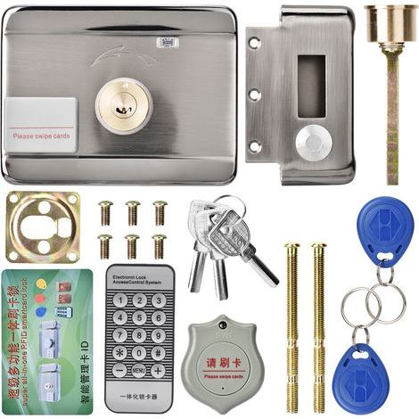 Cerradura electrónica de 12 V con doble cabezal de identificación, compatible con tarjeta EM/SM, alarma antigolpes, aleación de zinc. (1/5)