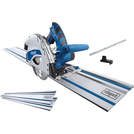 Scheppach Scie plongeante PL55 SE – 230 V – 1200 W – Profondeur de coupe 55 mm – Joint creux 16 mm – Inclinaison de 0° à 45° – 2 rails de guidage, 2ème lame 48Z et accessoires inclus
