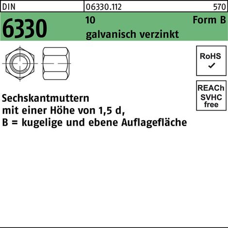 Sechskantmutter DIN 6330 M 18 x 2,5 Stahl galvanisch verzinkt 25 Stk (1/2)