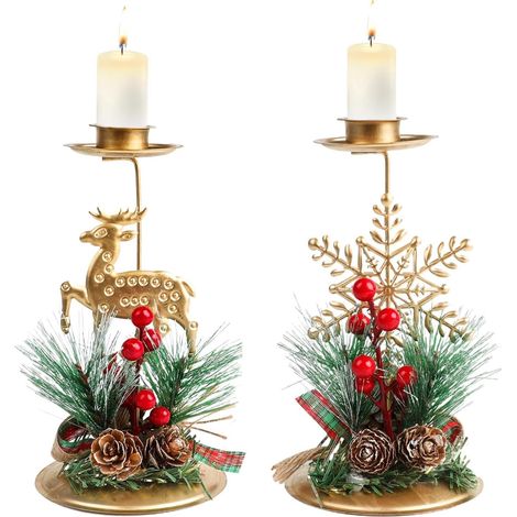 Lot de 2 bougeoirs de Noël pour décorer la table, la cheminée ou le manteau de la cheminée. (1/5)