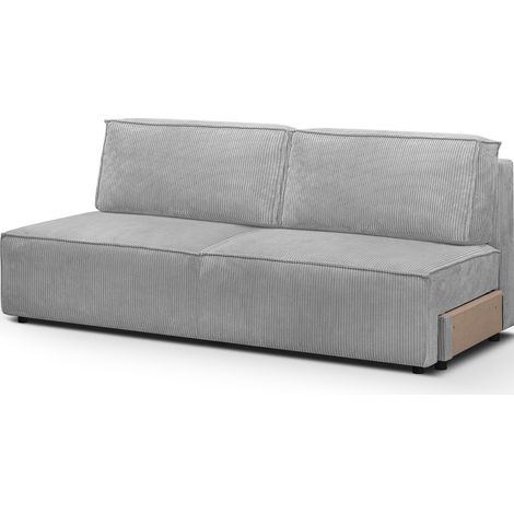 Module canapé convertible 2 places avec coffre de rangement en velours côtelé gris clair - Harper Mod (1/5)